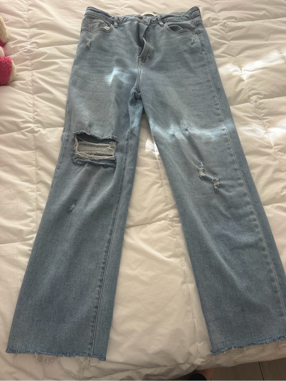Light Wash Distressed Straight-Leg Women's Jeans